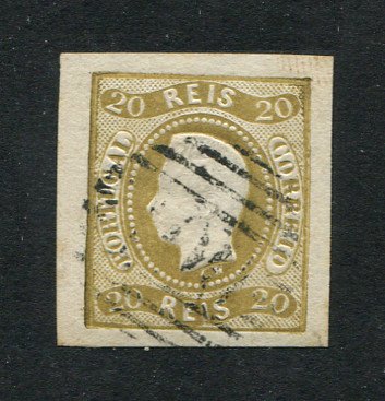 1866/7 - Afinsa nº 21. D. Luís I, fita curva. EXEMPLAR DE LUXO. Selo de 20 reis usado. Boas margens. Em boas condições.