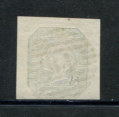 1855/56 - Afinsa nº 8. D. Pedro V, cabelos lisos. Selo de 50 reis usado. Precursor dos Açores - Carimbo 48 - Angra do Heroísmo. Boas margens. Em boas condições. EXEMPLAR NORMAL.