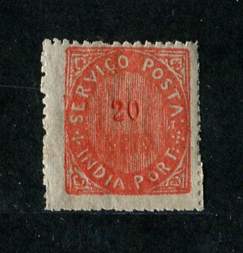 1876 - Afinsa nº 28. Nativos. Tipo IIB. Selo de 20 reis novo, COM CHARNEIRA (*) e goma original. Em boas condições.
