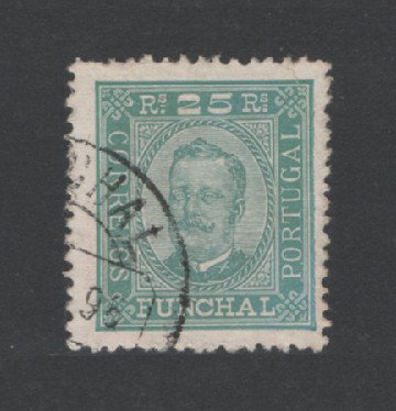 1892 - Afinsa nº 5. D. Carlos I. Selo de 25 reis USADO. Denteado 12 1/2. Em boas condições.