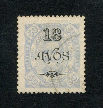 1902 - Afinsa nº 120a. D. Carlos I com sobretaxa. Selo de 18a/50r usado. Denteado 13 1/2. Em boas condições.