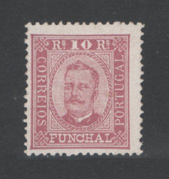 1892 - Afinsa nº 2. D. Carlos I. Selo de 10 reis novo, SEM GOMA. Papel porcelana, denteado 12 1/2. Em boas condições.