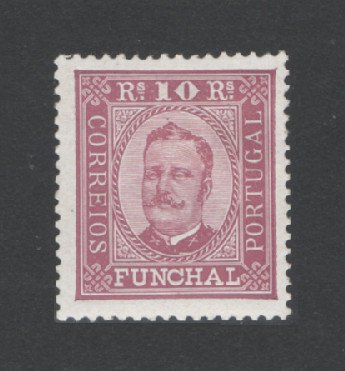 1892 - Afinsa nº 2a. D. Carlos I. Selo de 10 reis novo, COM CHARNEIRA (*) e goma original. Papel porcelana, denteado 13 1/2. Em boas condições.