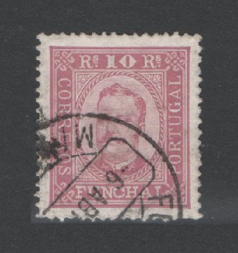 1892 - Afinsa nº 2a. D. Carlos I. Selo de 10 reis USADO. Papel porcelana, denteado 13 1/2. Em boas condições.