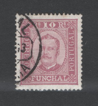 1892 - Afinsa nº 2a. D. Carlos I. Selo de 10 reis USADO. Papel porcelana, denteado 13 1/2. Em boas condições.