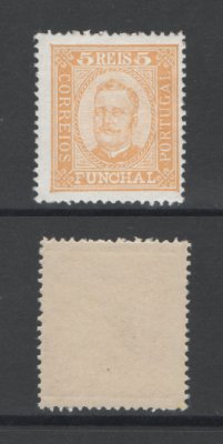 1892 - Afinsa nº 1c. D. Carlos I. Selo de 5 reis novo SEM CHARNEIRA (**) e com goma original. Papel porcelana, denteado 13 1/2. Em boas condições.