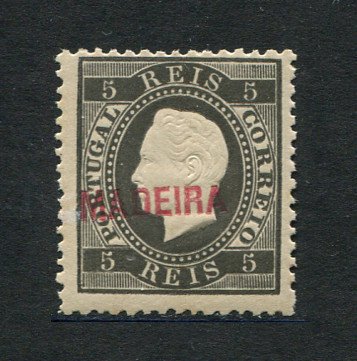 1871 - Afinsa nº 14. D. Luis I fita direita. Selo de 5 reis novo, COM CHARNEIRA (*) e goma original. Denteado 12 1/2. Em boas condições.