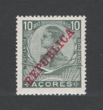 1911 - Afinsa nº 123b. D. Manuel II com sobrecarga REPUBLICA. Selo de 10 reis novo SEM CHARNEIRA (**) e com goma original. PAPEL PORCELANA ESPESSO. Em boas condições.