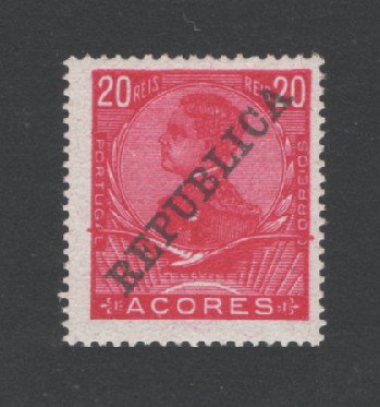 1911 - Afinsa nº 125a. D. Manuel II com sobrecarga REPUBLICA. Selo de 20 reis novo, COM CHARNEIRA (*) e goma original. PAPEL PORCELANA ORDINÁRIO. Em boas condições.