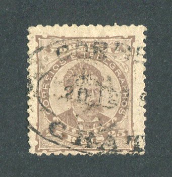 1882/83 - Afinsa nº 57c. D. Luis I de frente. Selo de 25 reis usado. Papel liso, denteado 11 1/2. CARIMBO DO CRATO. Em boas condições.