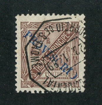 1899 - Afinsa nº 58. D. Carlos I, com sobrecarga local PROVISÓRIO. Selo de 2 1/2 reis usado. Denteado 11 1/2. Em boas condições.