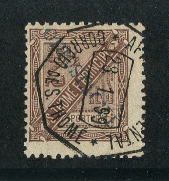 1899 - Afinsa nº 58A. D. Carlos I com sobrecarga local PROVISORIO. Selo de 2 1/2 reis usado. Denteado 11 1/2. SOBRECARGA INVERTIDA. Em boas condições. Com CERTIFICADO DE PERITAGEM (CERTIFICATE).