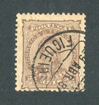 1882/83 - Afinsa nº 57c. D. Luis I de frente. Selo de 25 reis usado. Papel liso, denteado 11 1/2. CARIMBO DA FIGUEIRA DA FOZ. Pequena transparência.