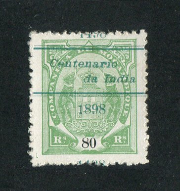 1898 - Afinsa nº 37. Elefantes com sobrecarga "Centenário da India". Selo de 80r novo sem goma como emitido. SOBRECARGA DESLOCADA. Em boas condições.