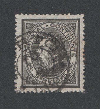 1880/81 - Afinsa nº 52B. D. Luis I, de perfil. Selo de 5 reis usado. Papel liso, denteado 13 1/2. Em boas condições.