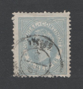 1880/81 - Afinsa nº 53. D. Luis I, de perfil. Selo de 25 reis usado. Papel liso, denteado 12 1/2. Em boas condições.