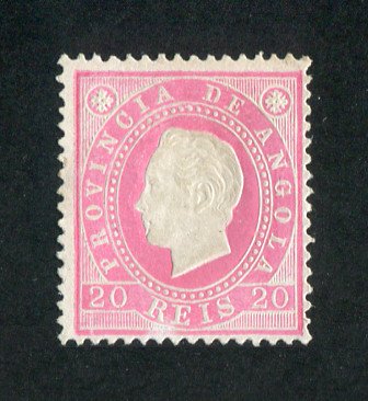 1886 - Afinsa nº 17a. D. Luis I. Fita direita. Selo de 20 reis novo, SEM GOMA. CARMIM ROSA. Denteado 13 1/2. Em boas condições.