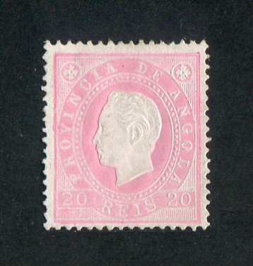 1886 - Afinsa nº 17b. D. Luis I. Fita direita. Selo de 20 reis novo, SEM GOMA. ROSA. Denteado 13 1/2. Em boas condições.