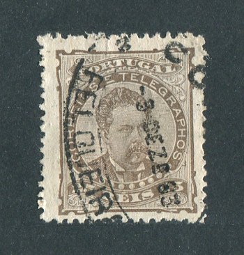 1882/83 - Afinsa nº 57d. D. Luis I de frente. Selo de 25 reis usado. Papel liso, denteado 12 1/2. CARIMBO DA FIGUEIRA DA FOZ. Em boas condições.