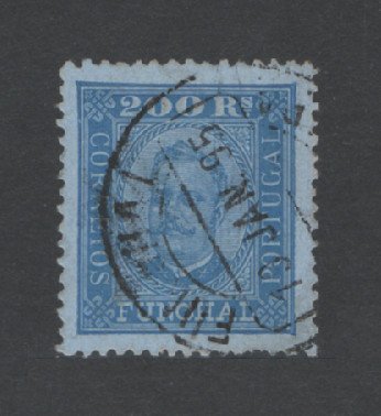 1892- Afinsa nº 11. D. Carlos I. Selo de 200 reis USADO. Tem o denteado irregular.