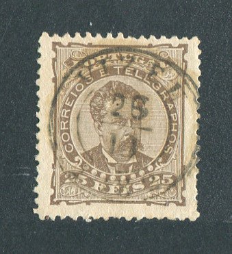 1882/83 - Afinsa nº 57d. D. Luis I de frente. Selo de 25 reis usado. Papel liso, denteado 12 1/2. CARIMBO DE VISEU. Em boas condições.