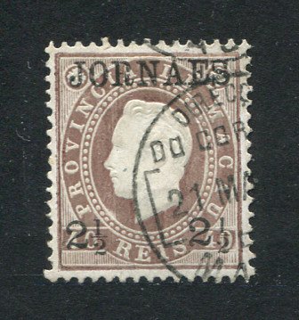 1892 - Afinsa nº 43. D. Luis I com sobretaxa. Selo de 2 1/2r/40r usado. Denteado 12 1/2. Em boas condições.