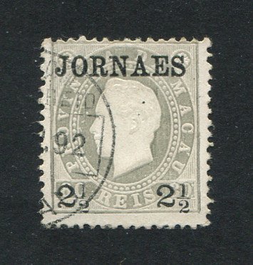 1892 - Afinsa nº 44. D. Luis I com sobretaxa. Selo de 2 1/2r/80r usado. Denteado 12 1/2. Em boas condições.