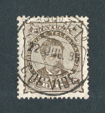 1882/83 - Afinsa nº 57d. D. Luis I de frente. Selo de 25 reis usado. Papel liso, denteado 12 1/2. CARIMBO DE CASTELO DE VIDE. Em boas condições.