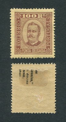 1892 - Afinsa nº 9a. D. Carlos I. Selo de 100 reis novo, COM CHARNEIRA (*) e goma original. Denteado 13 1/2. Em boas condições.