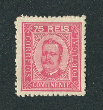1892 - Afinsa nº 72C. D. Carlos I. Selo de 75 reis NOVO, SEM GOMA. Papel pontinhado, denteado 12 1/2. Em boas condições.