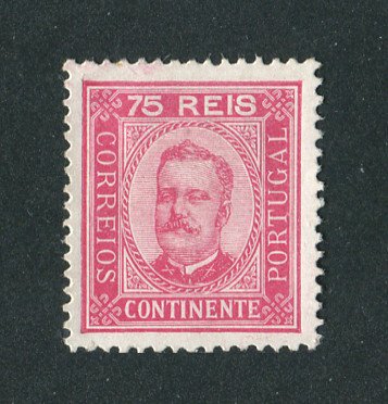 1892 - Afinsa nº 72A. D. Carlos I. Selo de 75 reis NOVO, SEM GOMA. Papel porcelana, denteado 12 1/2. Em boas condições.