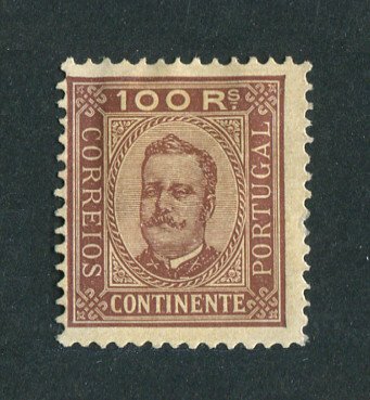 1892 - Afinsa nº 73. D. Carlos I. Selo de 100 reis NOVO, SEM GOMA. Papel porcelana, denteado 11 1/2. Em boas condições.
