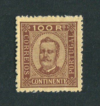 1892 - Afinsa nº 73A. D. Carlos I. Selo de 100 reis NOVO, SEM GOMA. Papel porcelana, denteado 12 1/2. Em boas condições.