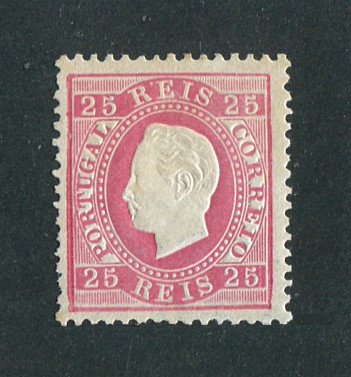 1867/70 - Afinsa nº 30. D. Luís I, fita curva denteado. Selo de 25 reis NOVO, SEM GOMA. Em boas condições.