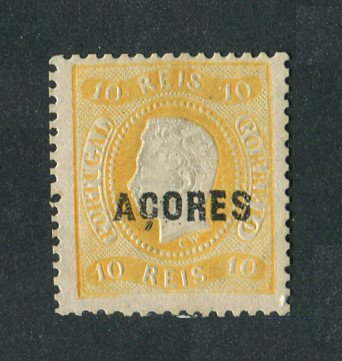 1868 - Afinsa nº 8. D. Luis I. Fita curva. Selo de 10 reis NOVO SEM GOMA. Pequena transparência e ligeiramente redenteado.