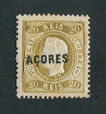 1868 - Afinsa nº 9. D. Luis I. Fita curva denteado. Selo de 20 reis NOVO, COM CHARNEIRA (*) e goma original. Tem o cunho ligeiramente aberto e alguns pontos de oxido.