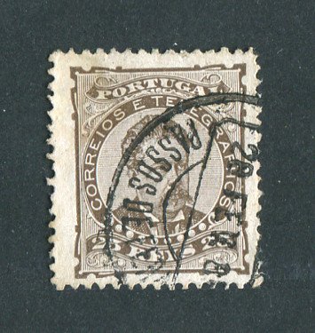 1882/83 - Afinsa nº 57d. D. Luis I de frente. Selo de 25 reis usado. Papel liso, denteado 12 1/2. CARIMBO DE PAÇOS DE FERREIRA. Pequena transparência.