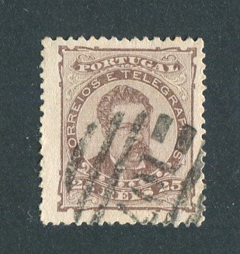 1882/83 - Afinsa nº 57d. D. Luis I de frente. Selo de 25 reis usado. Papel liso, denteado 12 1/2. Carimbo nº 107 - Alijó (2ª Reforma). Em boas condições.