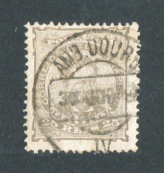 1882/83 - Afinsa nº 57d. D. Luis I de frente. Selo de 25 reis usado. Papel liso, denteado 12 1/2. CARIMBO AMBULÂNCIA POSTAL - DOURO. Em boas condições.