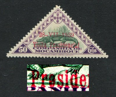1939 - Afinsa nº 194a. Motivos locais com sobrecarga  ''Visita Presidencial''. Selo de 50c novo SEM CHARNEIRA (**) e com goma original. 1º "E" de "PRESIDENCIAL" INVERTIDO. Em boas condições.