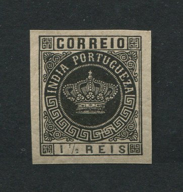 1882 - Afinsa nº 115. Tipo Coroa. PROVA NÃO DENTEADA de 1 1/2r. Com charneira (*) e goma original. Em boas condições.
