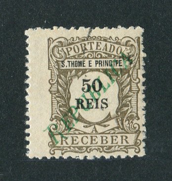 1920 - Porteado. Afinsa nº 41. Com sobrecarga LOCAL Républica. Selo de 50r USADO. Em boas condições.