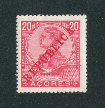 1911 - Afinsa nº 125. D. Manuel II com sobrecarga REPUBLICA. CLANDESTINO, SOBRECARGA VERMELHA. Selo de 20 reis novo, COM CHARNEIRA (*) e goma original. Papel esmalte. Sobrecarga vermelha considerada clandestina e referenciada no catalogo Mundifil.