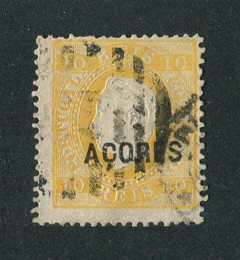 1871/76 - Afinsa nº 17d. D. Luis I. Fita direita. Selo de 10 reis USADO. Denteado 13 1/2. Em boas condições.