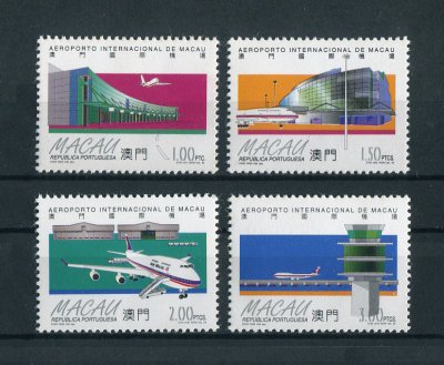 1995 - Afinsa nº 801/804. Aeroporto Internacional de Macau. Série completa nova SEM CHARNEIRA (**) e com goma original. Em boas condições.