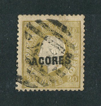 1871/76 - Afinsa nº 18b. D. Luis I. Fita direita. Selo de 20 reis usado. Papel COSTELADO, denteado 12 1/2. Em boas condições.