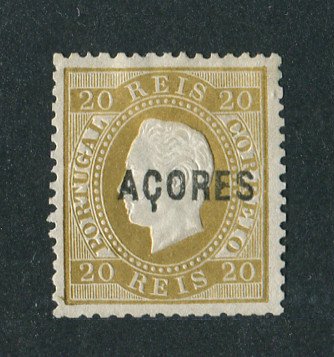 1871/76 - Afinsa nº 18. D. Luis I. Fita direita. Selo de 20 reis NOVO, SEM GOMA. Denteado 12 1/2. Em boas condições.