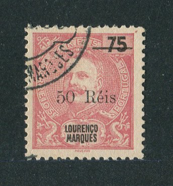 1899 - Afinsa nº 51. D. Carlos I com sobretaxa. Selo de 50r/75r USADO. Em boas condições.