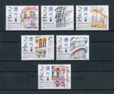 1997 - Afinsa nº 899/904. Varandas de Macau. Série completa nova SEM CHARNEIRA (**) e com goma original. ISOLADOS (sem ser em tira). Em boas condições.