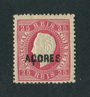 1871/76 - Afinsa nº 19. D. Luis I. Fita direita. Selo de 25 reis NOVO, COM CHARNEIRA (*) e goma original. Denteado 12 1/2. Em boas condições.